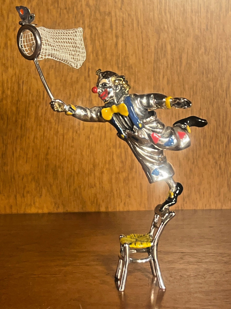 Pietro Arezzo Sorini Solid Silver & Enamel miniature Clown sculpture