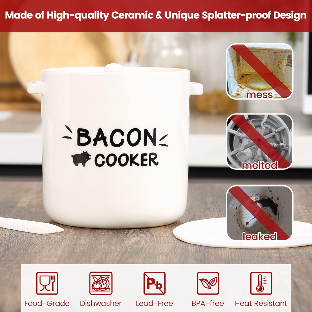 Ceramic Bacon Cooker for Microwave Oven - Splatter-Proof Design Microwave Bacon