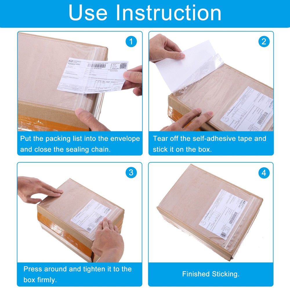 7x10" Clear Packing List Envelope, 100 Pcs Top Loading Invoice Pouch Sleeves