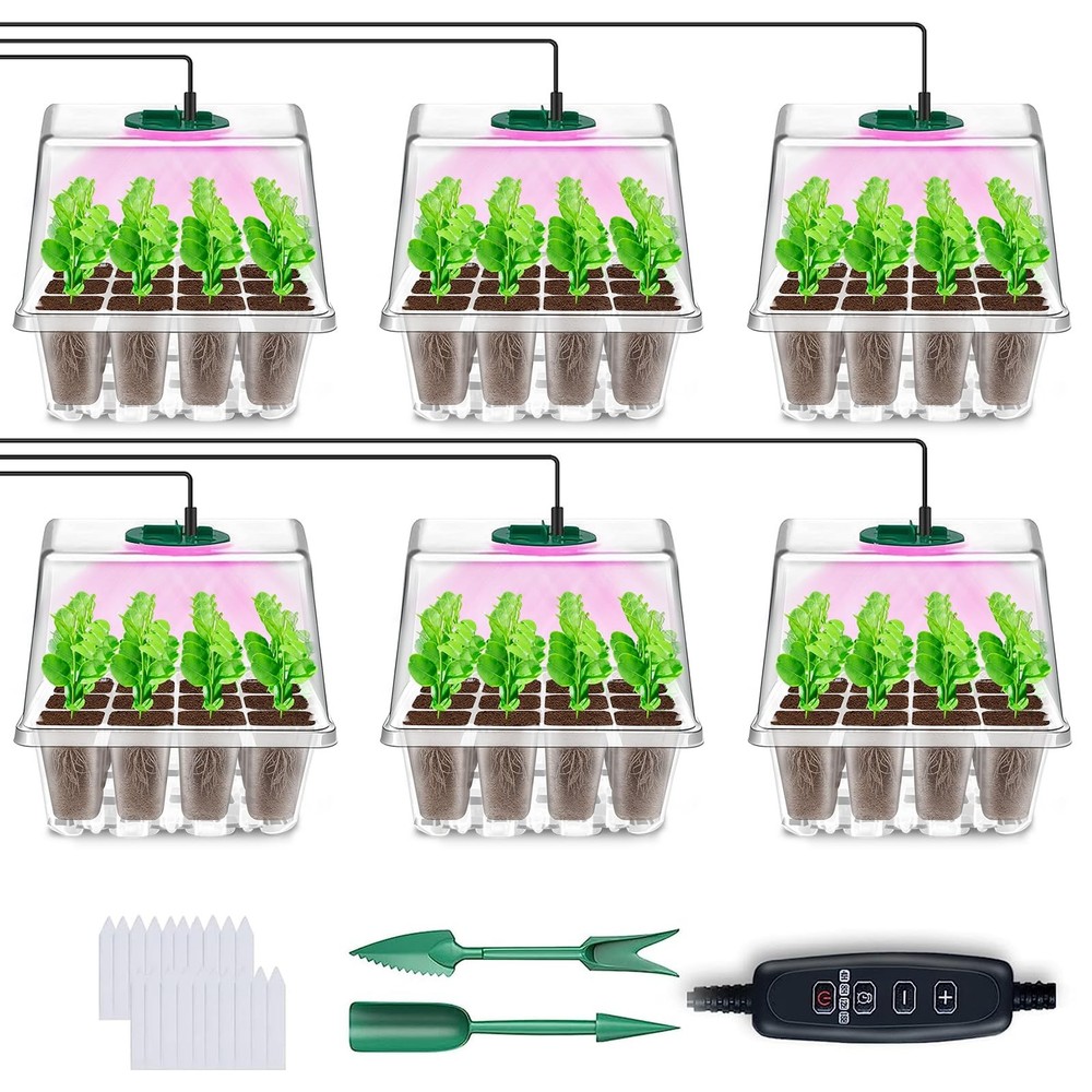 Seed Starter Tray with Grow Light, 6 Pack Seed Starter Kit with Timing Contro...