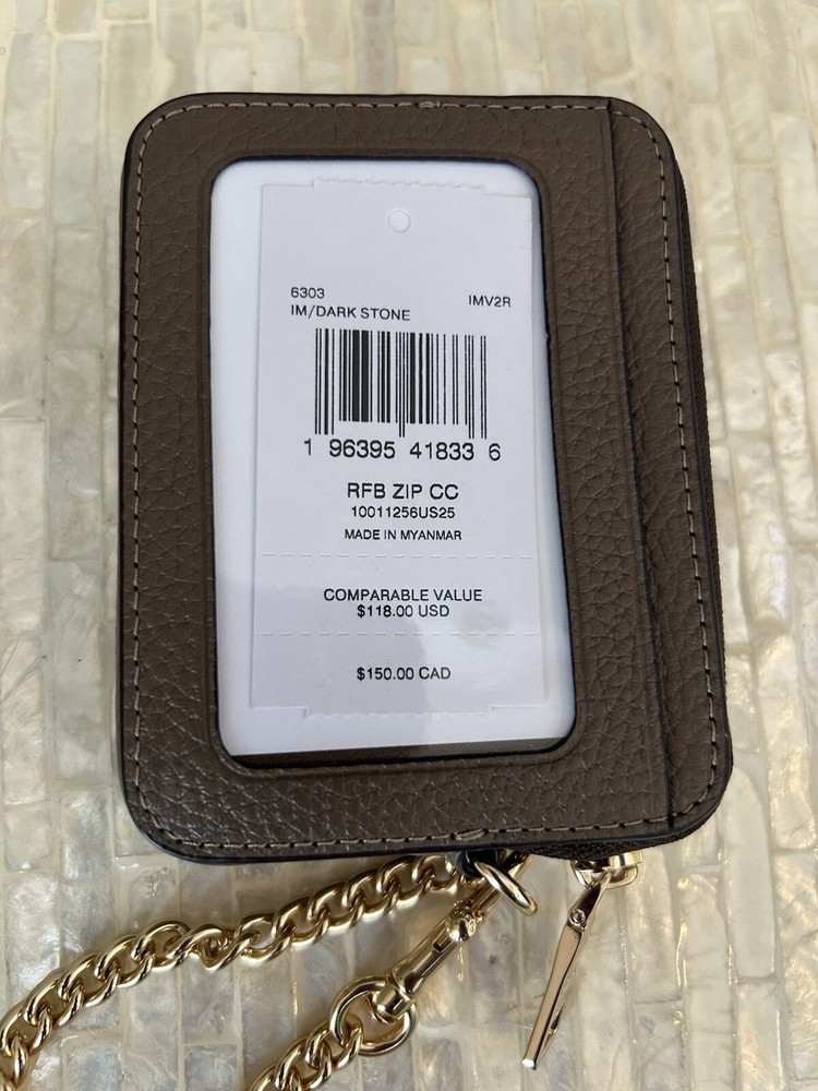 Coach Zip Card Case Gold/Dark Stone.