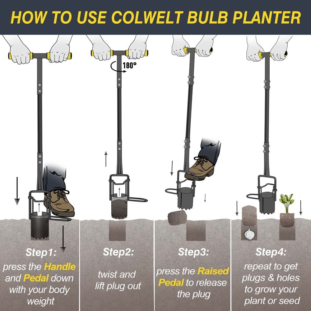 Bulb Planter Tool Long Handle, Serrated Base Gardening Bulb Transplanter with So