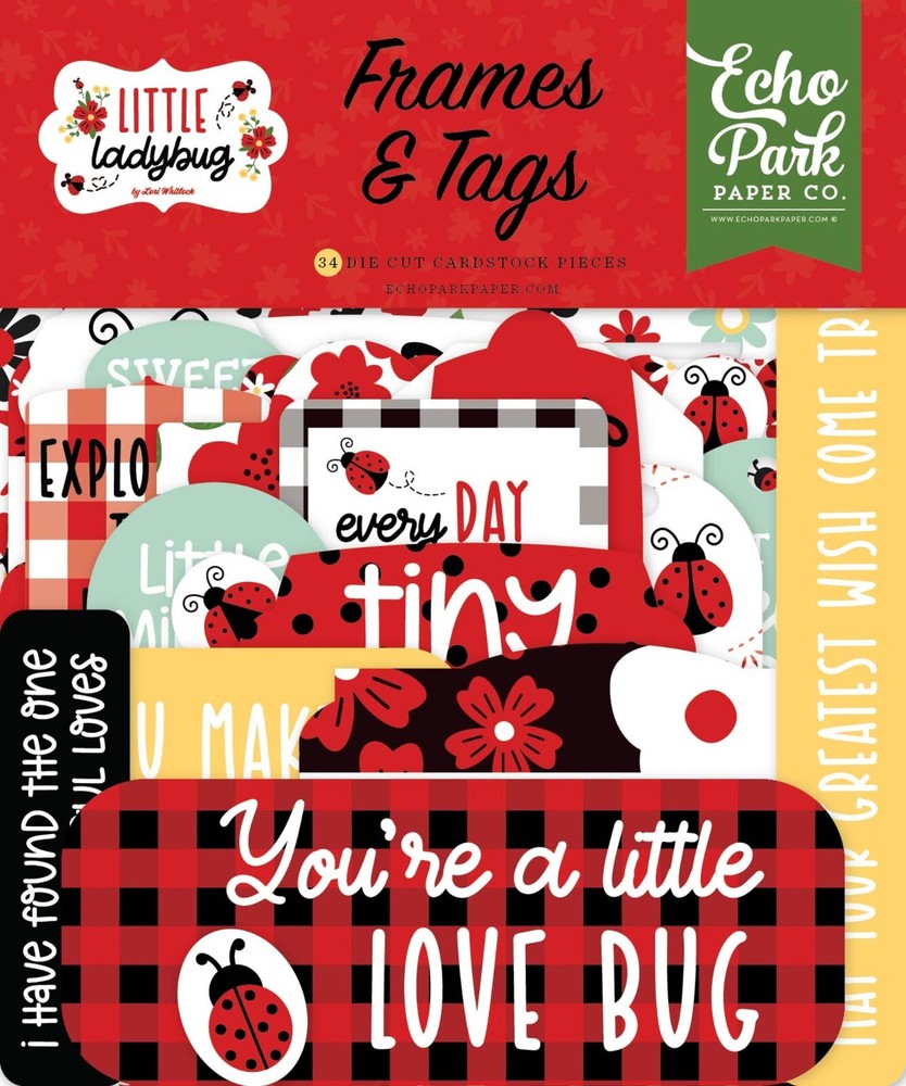 Echo Park LITTLE LADYBUG *2 Packs* Ephemera Die Cuts + Frames & Tags 66pcs