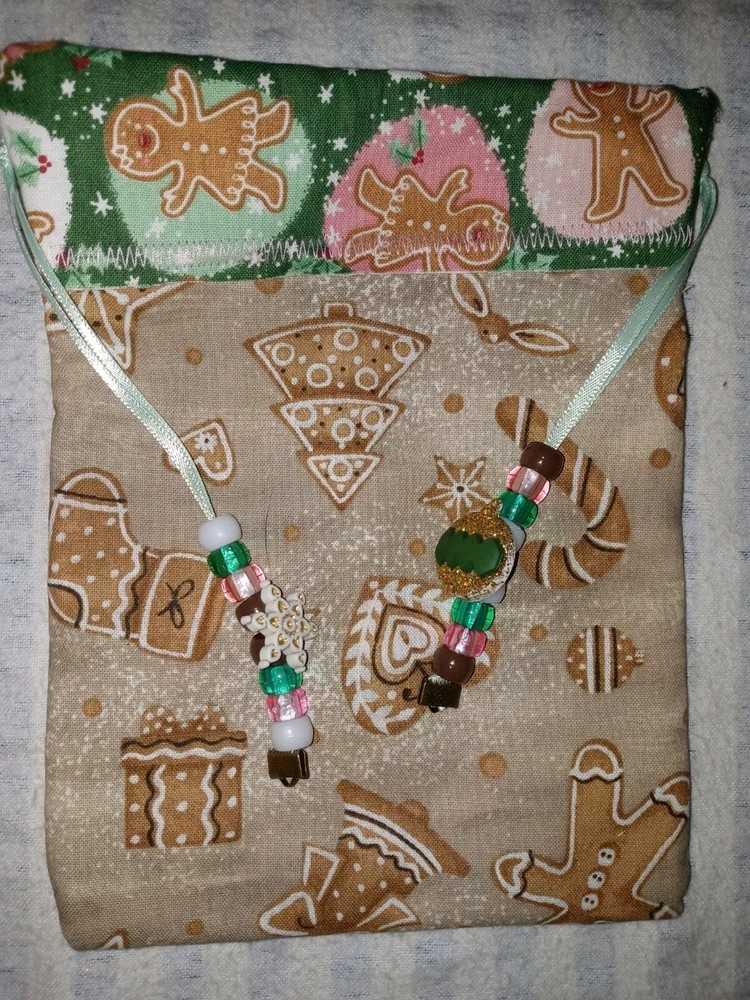 Tarot Card Drawstring Bag Handmade Christmas Gingerbread Theme  Beads Charms