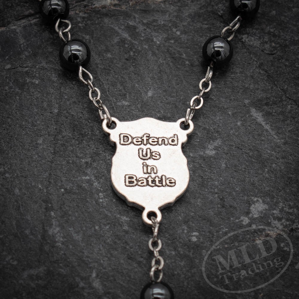 Saint St Michael Hematite Rosary Necklace – 6mm Beads – 19" Long Wearable