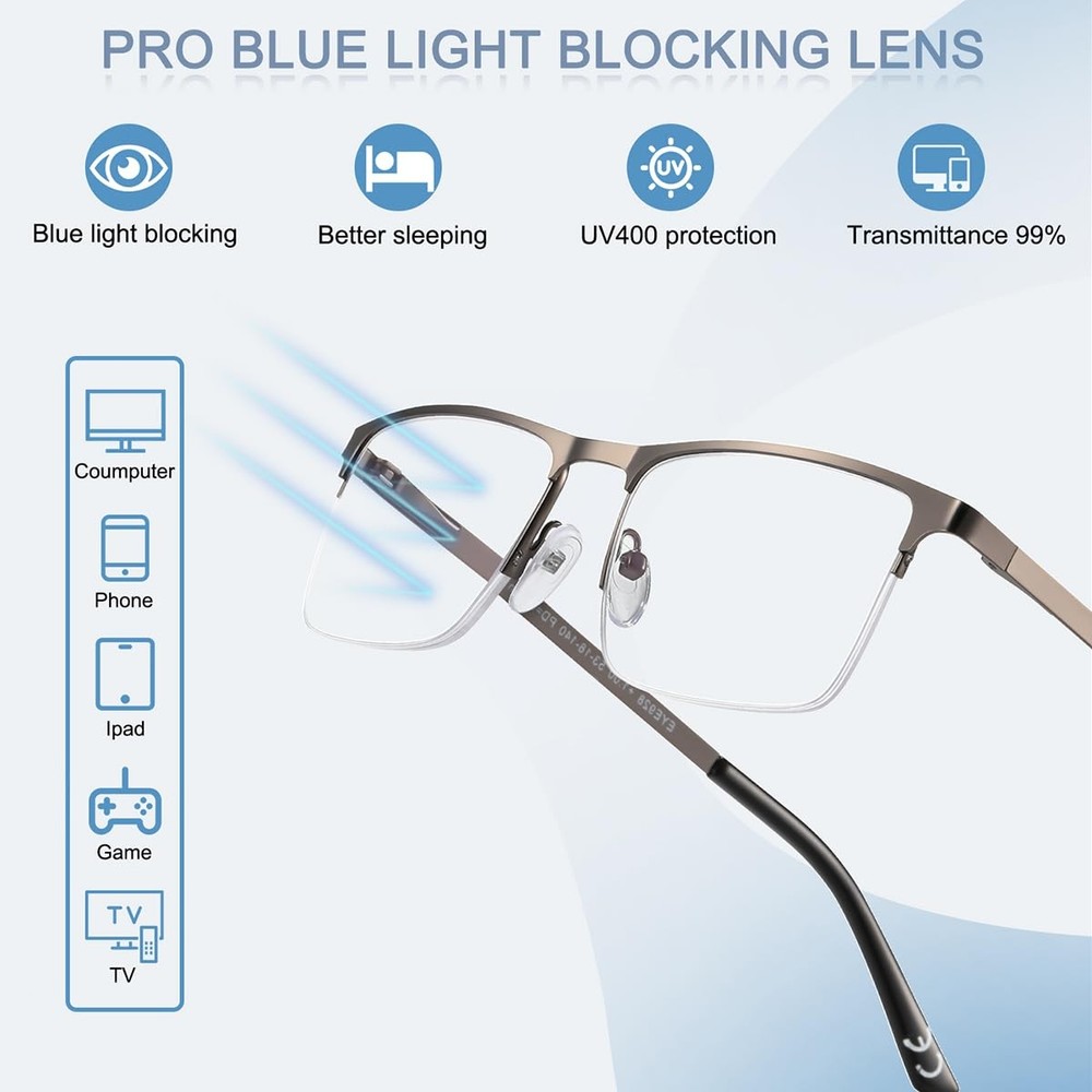 EYECEDAR 5 Pack Quality Reading Glasses Men Metal Half Frame Spring Hinges Bl...