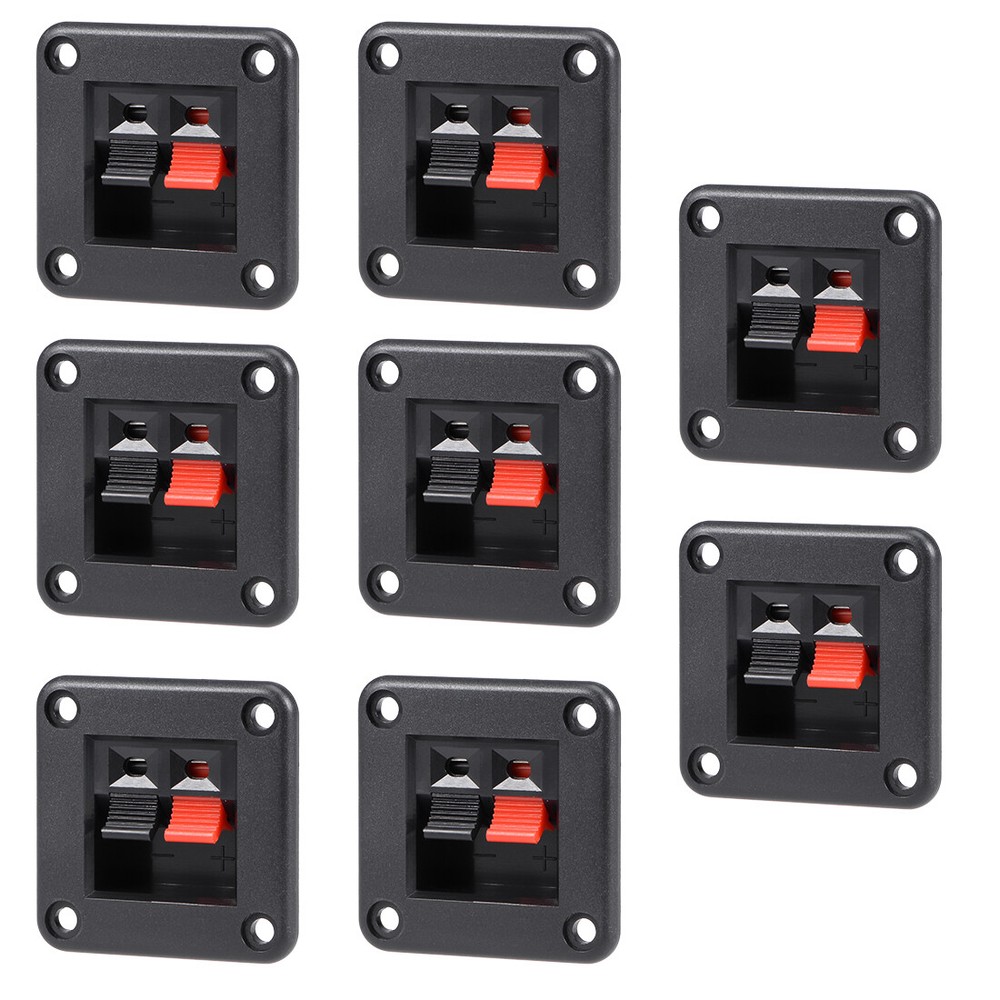 2Way Jack Socket Spring Push Release Connector Speaker Terminal Strip 8Pcs Black