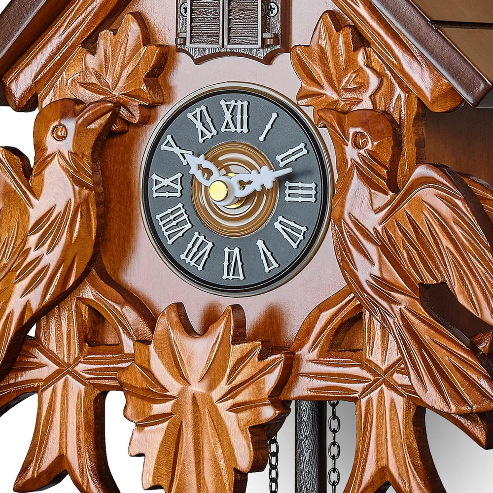 Elegant Brown Cuckoo Clock with Night Mode and Quartz Movement