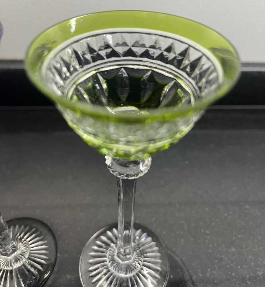 Rare Multi Colored Set Crystal Cut Cordial glasses 4 pieces.