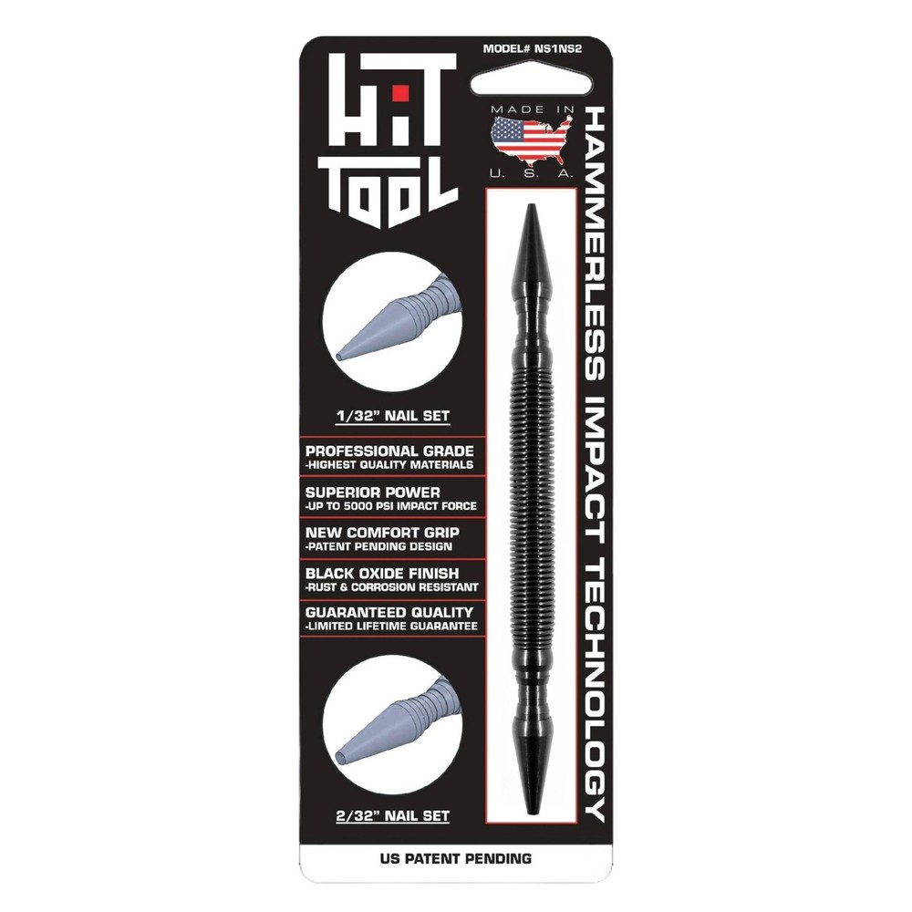 HIT Tool 1/32" (#1) & 2/32" (#2) Nail Set Combination Hammerless Spring Tool