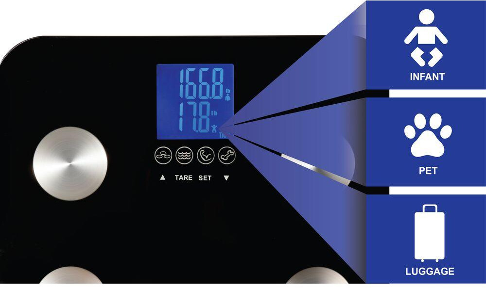 Total Body Bath Scale 40 lb 3 Touch-Sensitive Button Auto-Recognition Technology