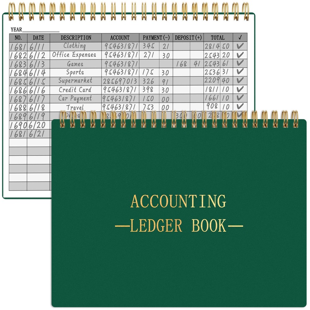 HAUTOCO Accounting Ledger Book A5 Horizontal Books for Dark Green