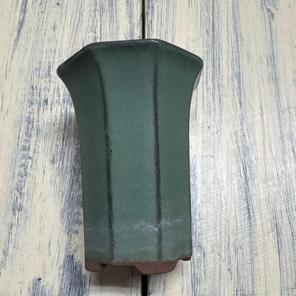 Small Bonsai Pot Green Octagonal Japanese Art Shape Miniature Tree Container