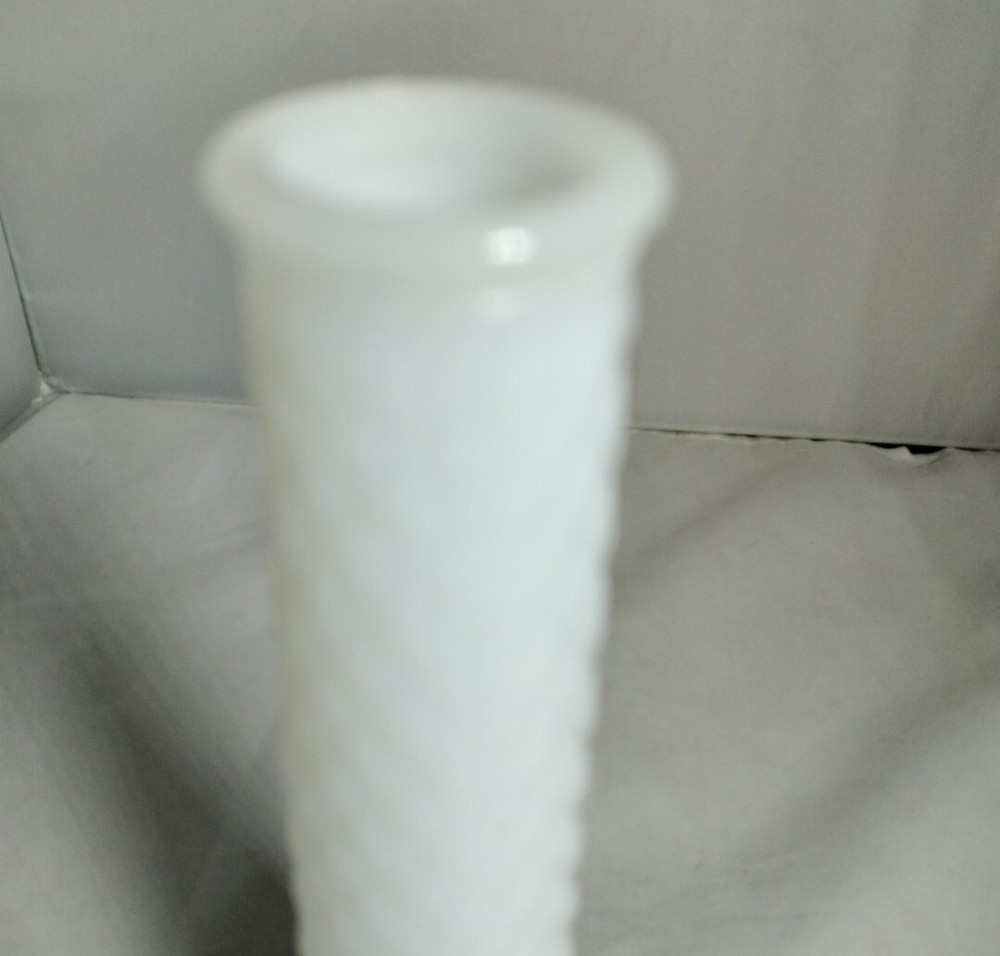 Old White Milk Glass Vase. Diamond Pattern 9 " Tall