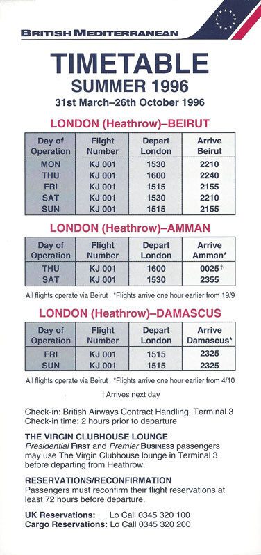 British Mediterranean system timetable 3/31/96 [4081] Buy 4+ save 25%