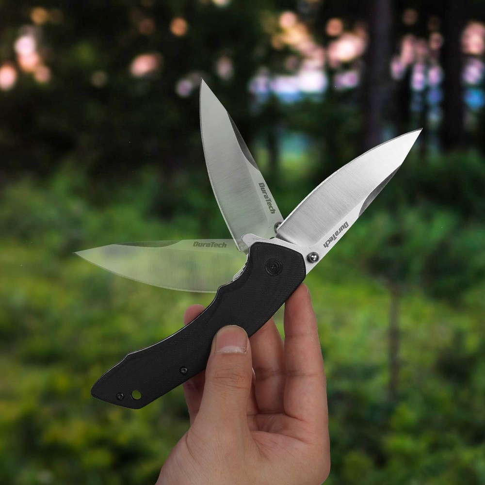 DURATECH Folding Pocket Knife Black Smooth Handle 3.25" Satin Blade w/Liner Lock