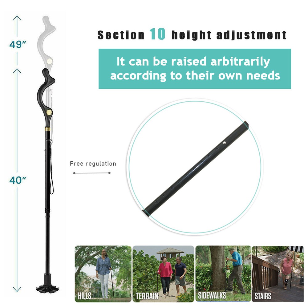 Straight Posture Cane Adjustable Height Walking Stick Folding Trekking Pole US