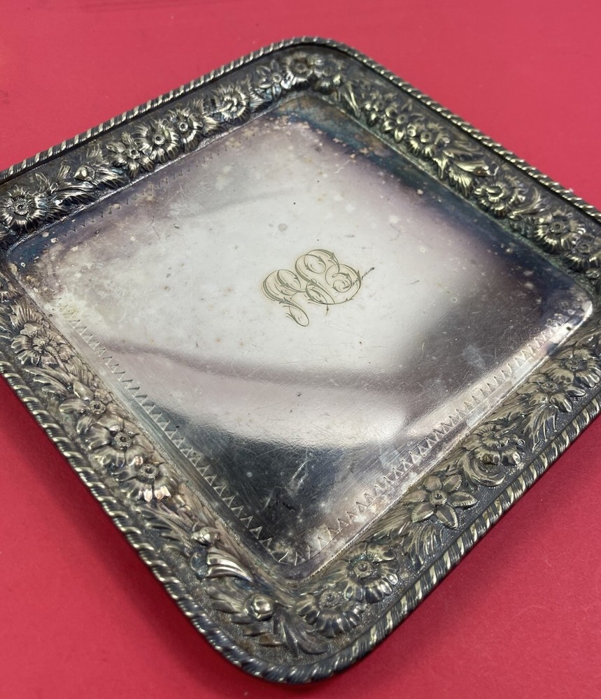 Antique Old Silver Soldered Tray By Gorham # 5502 8” Monogramed  exquisite