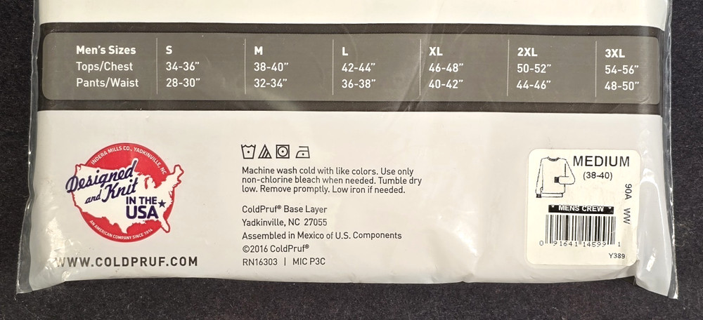 (4) COLDPRUF Base Layer Basic Men LS White Crew Neck 2 Layer Thermachoice Medium