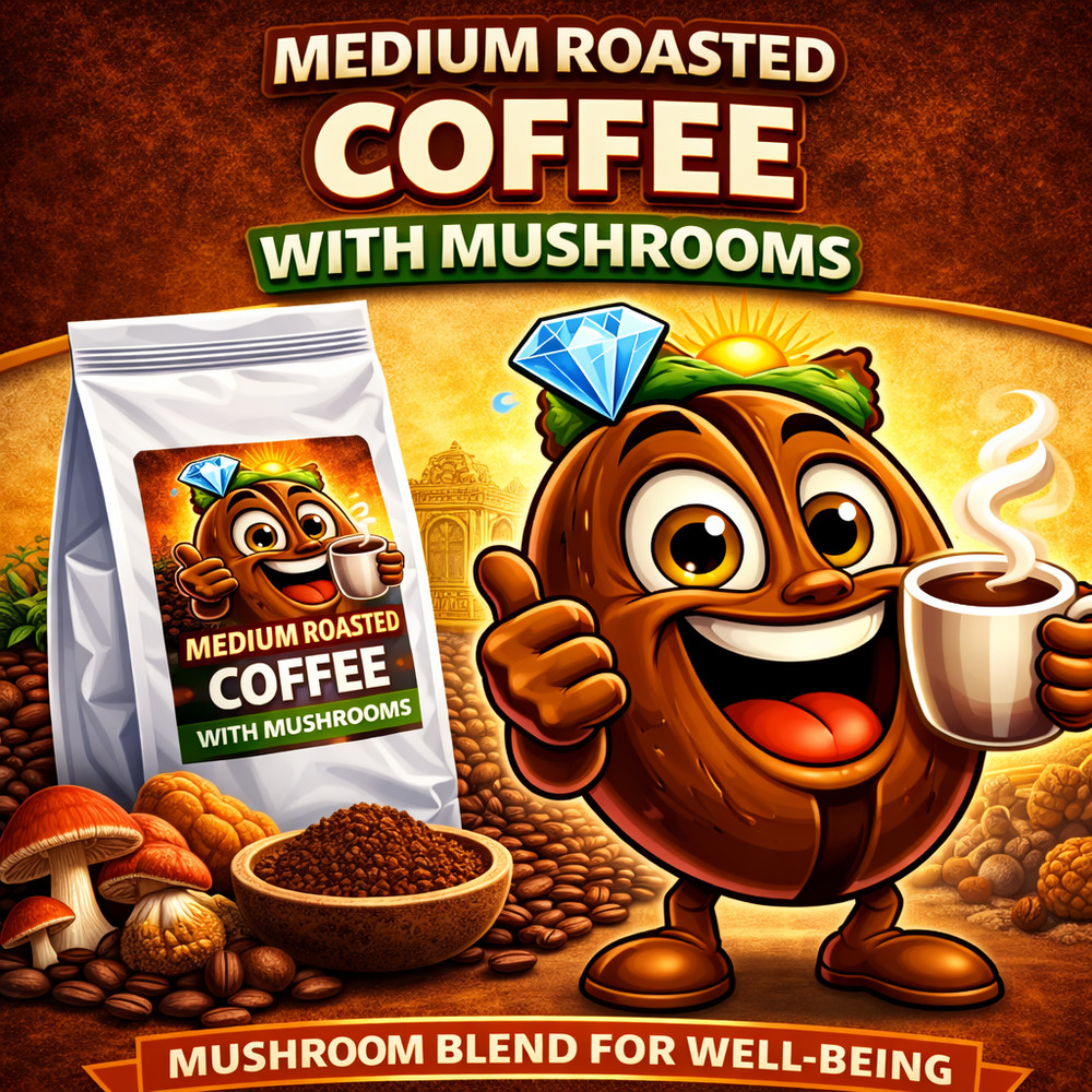 Medium Roast Fresh Roasted Coffee with Mushrooms