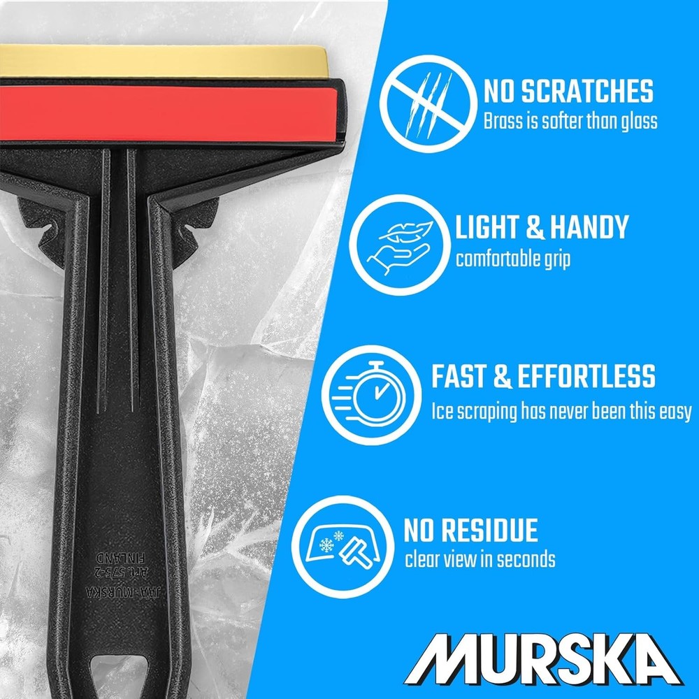 Car Ice Scraper Brass Blade - Fast, Easy & efficient - [ 2 Pack ] Black - Red