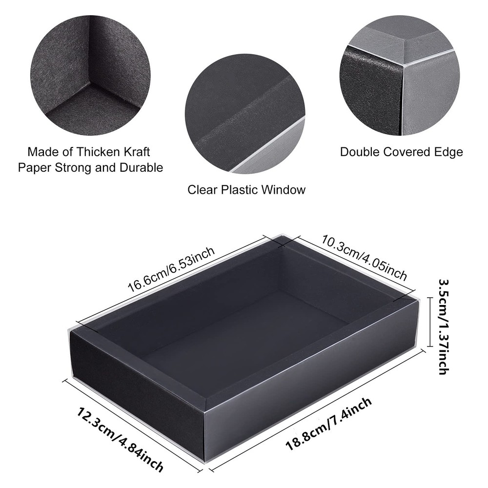 12 Pack Black Drawer Kraft Boxes with PVC Plastic Window 7.3x5x1.4 Rectangle ...