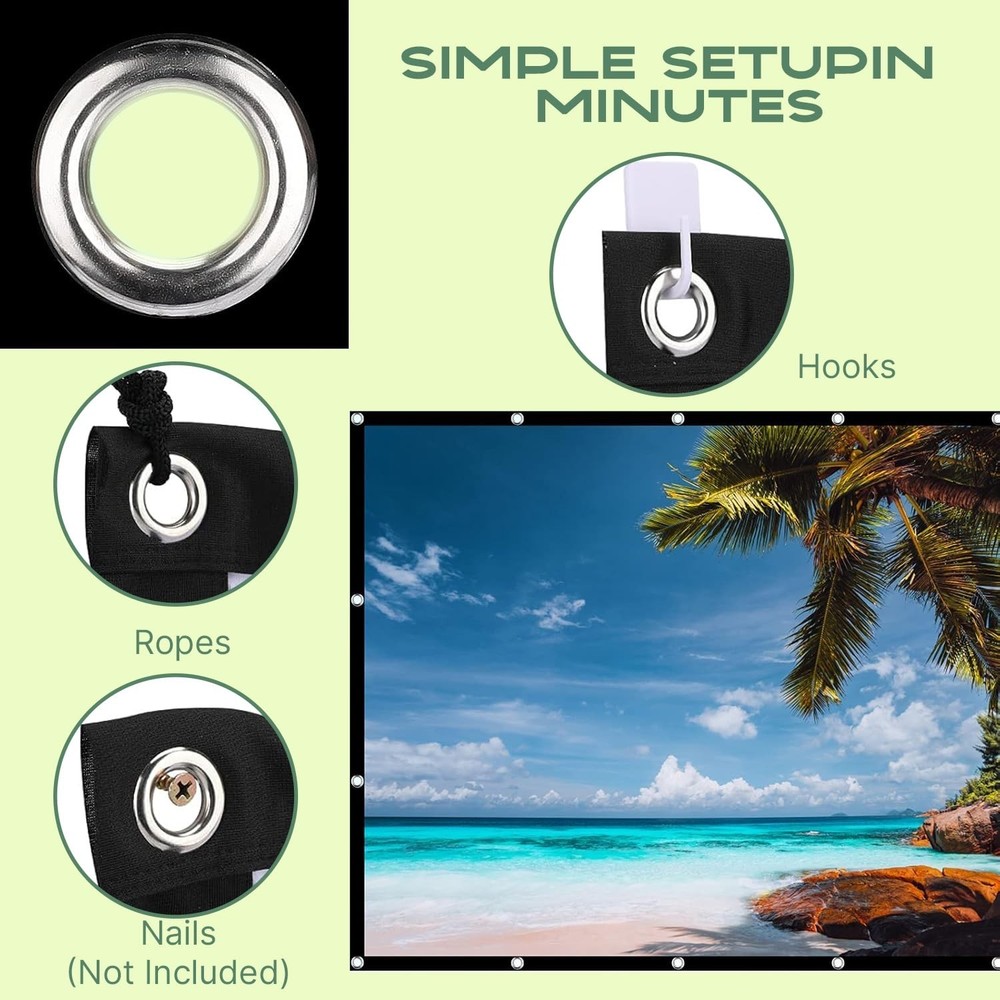 AAJK Projector Screen 100 inch, Washable Projector Screen 16:9 Foldable Anti-...