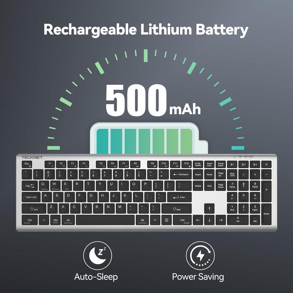 Bluetooth Keyboard Rechargeable, 4-Device Free Switching (2.4G+BT)