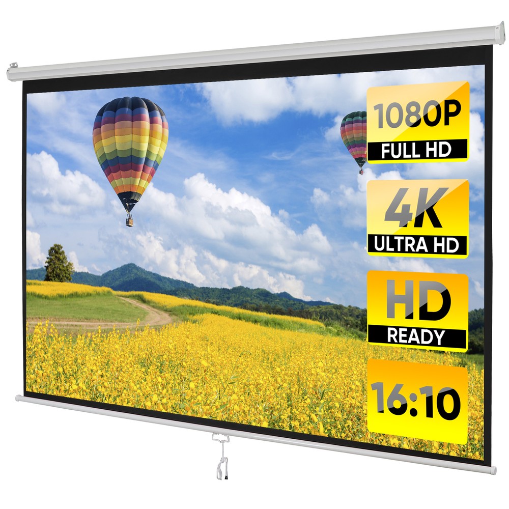 Foldable Portable 100" Projector Screen 16:10 Hd Projection Screen Manual Pull