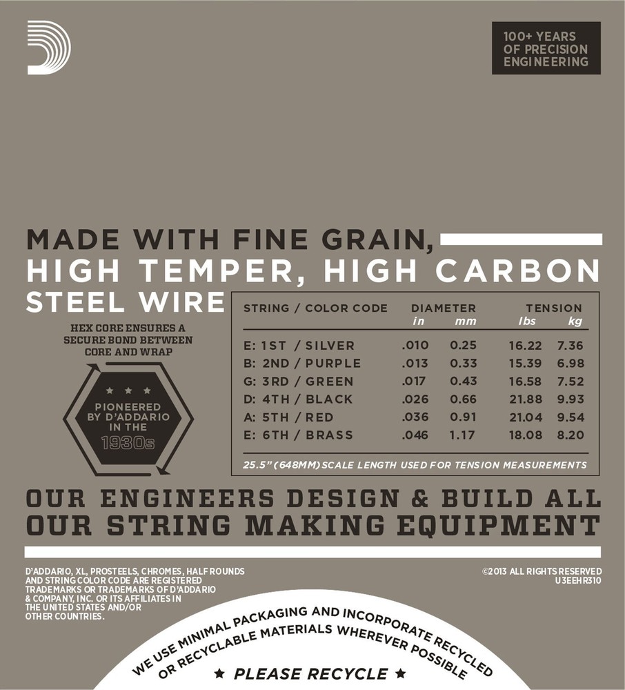 D'Addario Guitar Strings 3 Sets EHR310 Half Round Regular Light 10-46