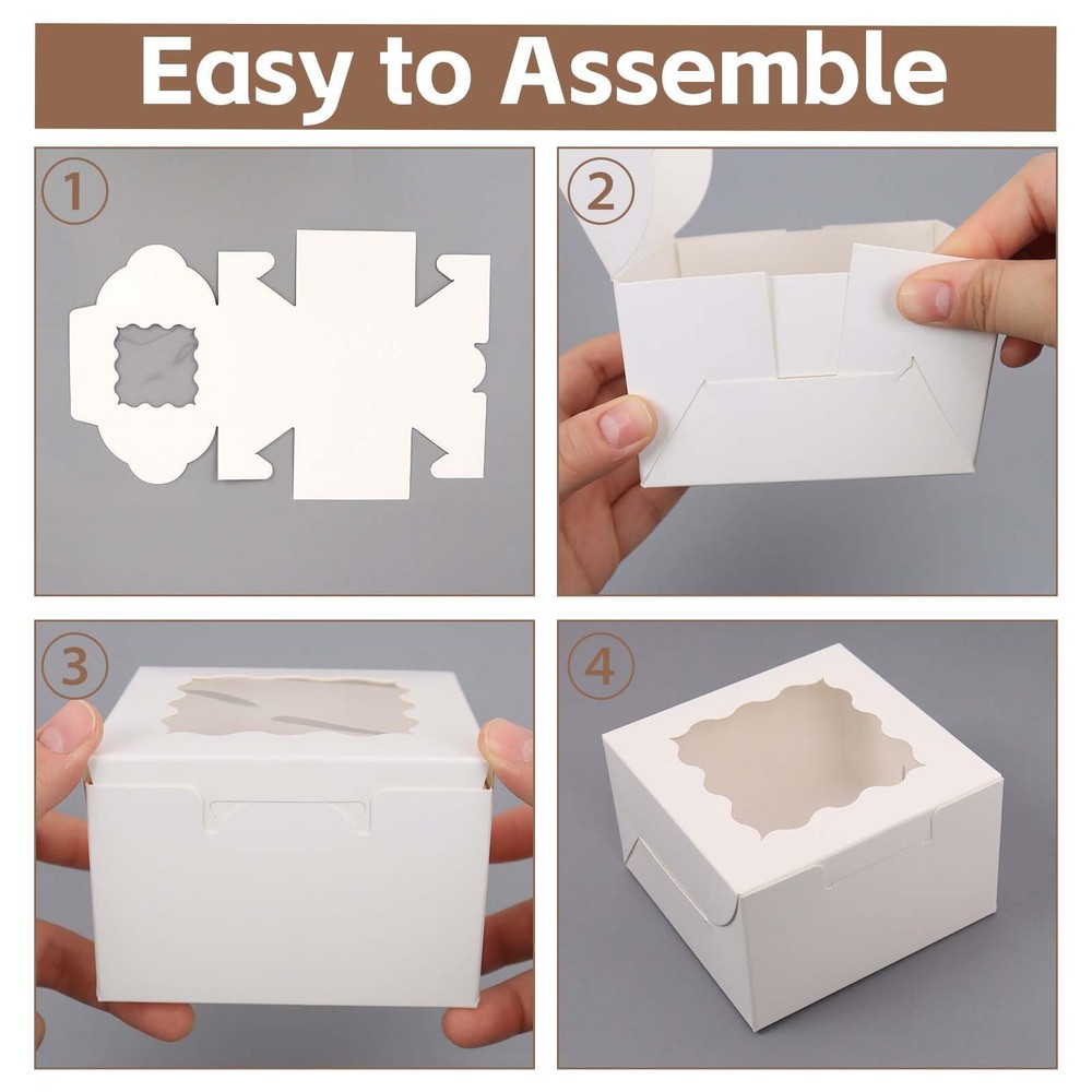 50 Pcs 4x4x2.5 Inch Bakery Boxes with Window, White Cookie Boxes for Gift Giv...