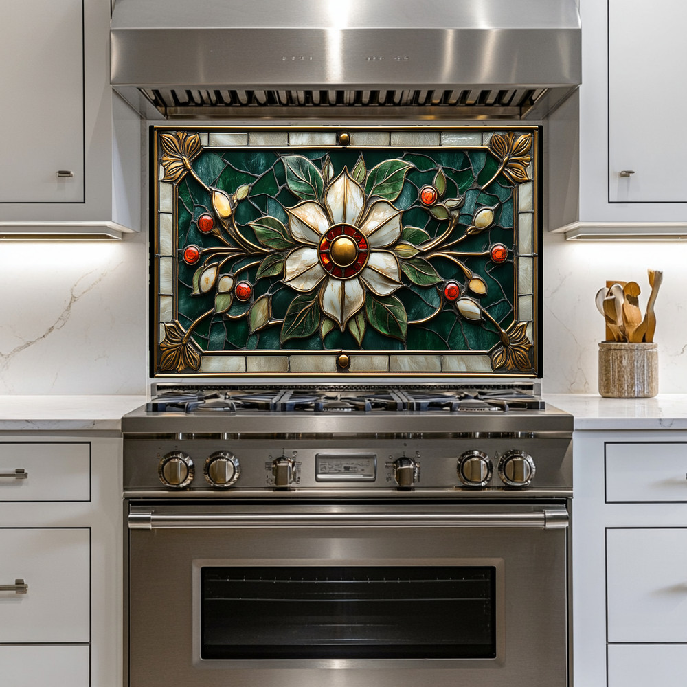 Stained Glass Look Kitchen Backsplash, Pattern Tile One Piece Tempered Glass Kit