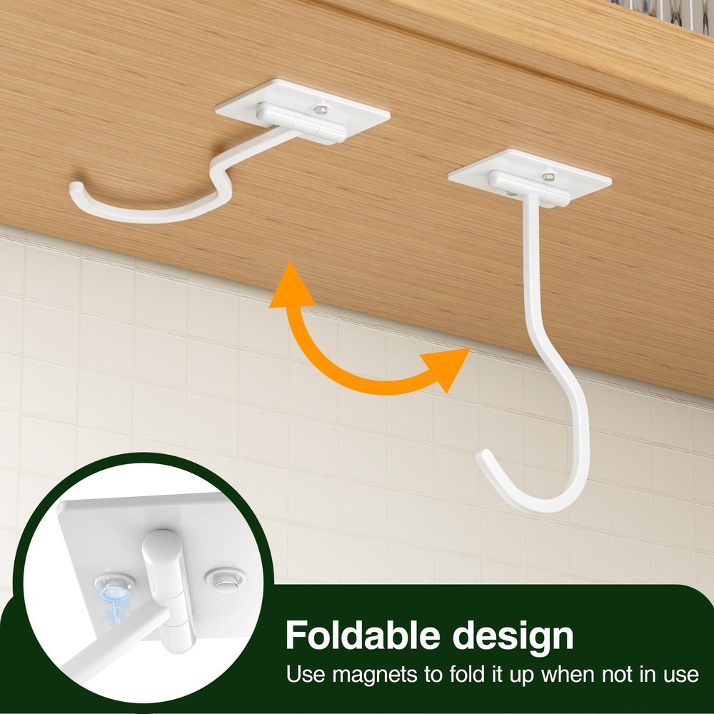 bussdis 2-Pack Under Cabinet Banana Hook - Foldable Magnetic 2 Pack, White