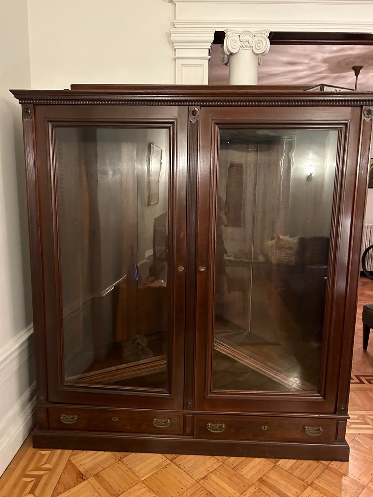 bookcase glass doors antique mahogany