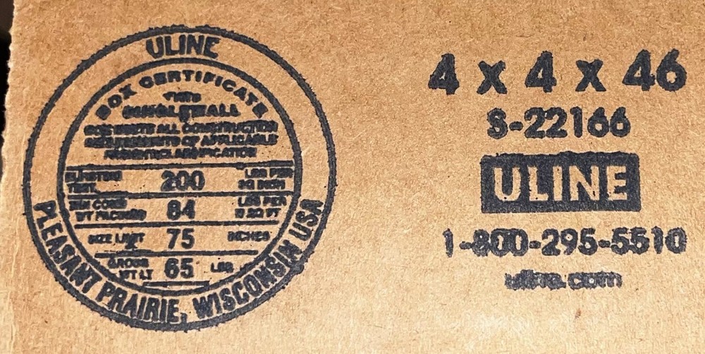 4" x 4" x 46" Corrugated Box - 200lb - SINGLE BOX - TALL