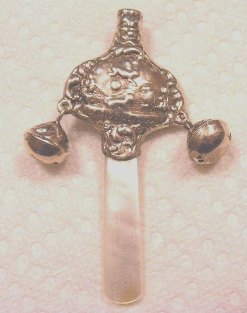 1906 Birmingham Sterling Silver MOP "Hey Diddle Diddle Rattle