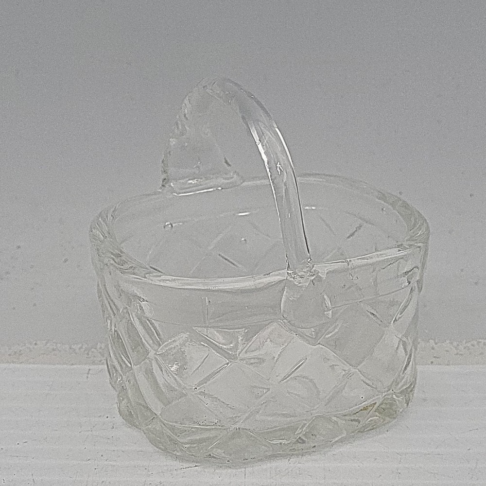 Small Clear Glass Square Open Basket Used
