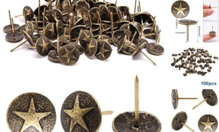 100pcs Upholstery Tacks, Decorative Nails Thumb Tacks Φ16x20mm Star Bronze