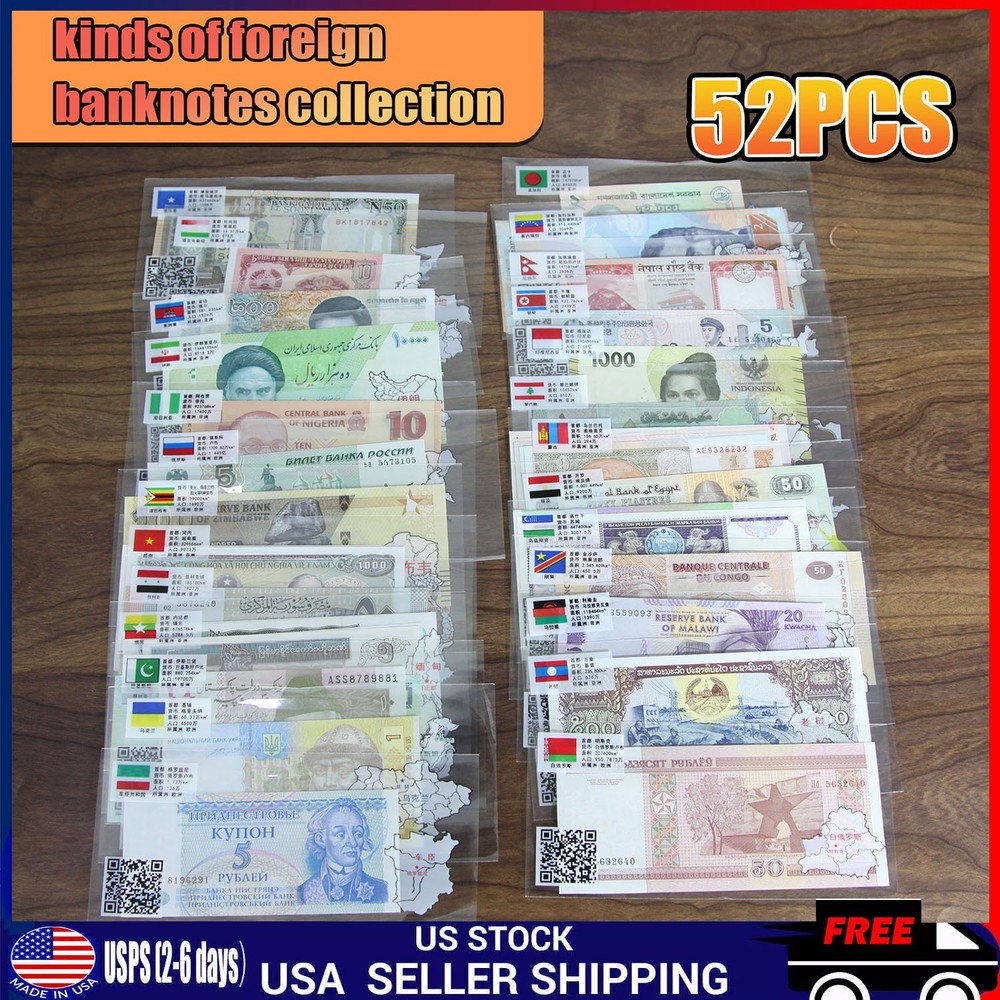 Lot 52 Different Mix World Banknotes From 52 Different Countries UNC Collections
