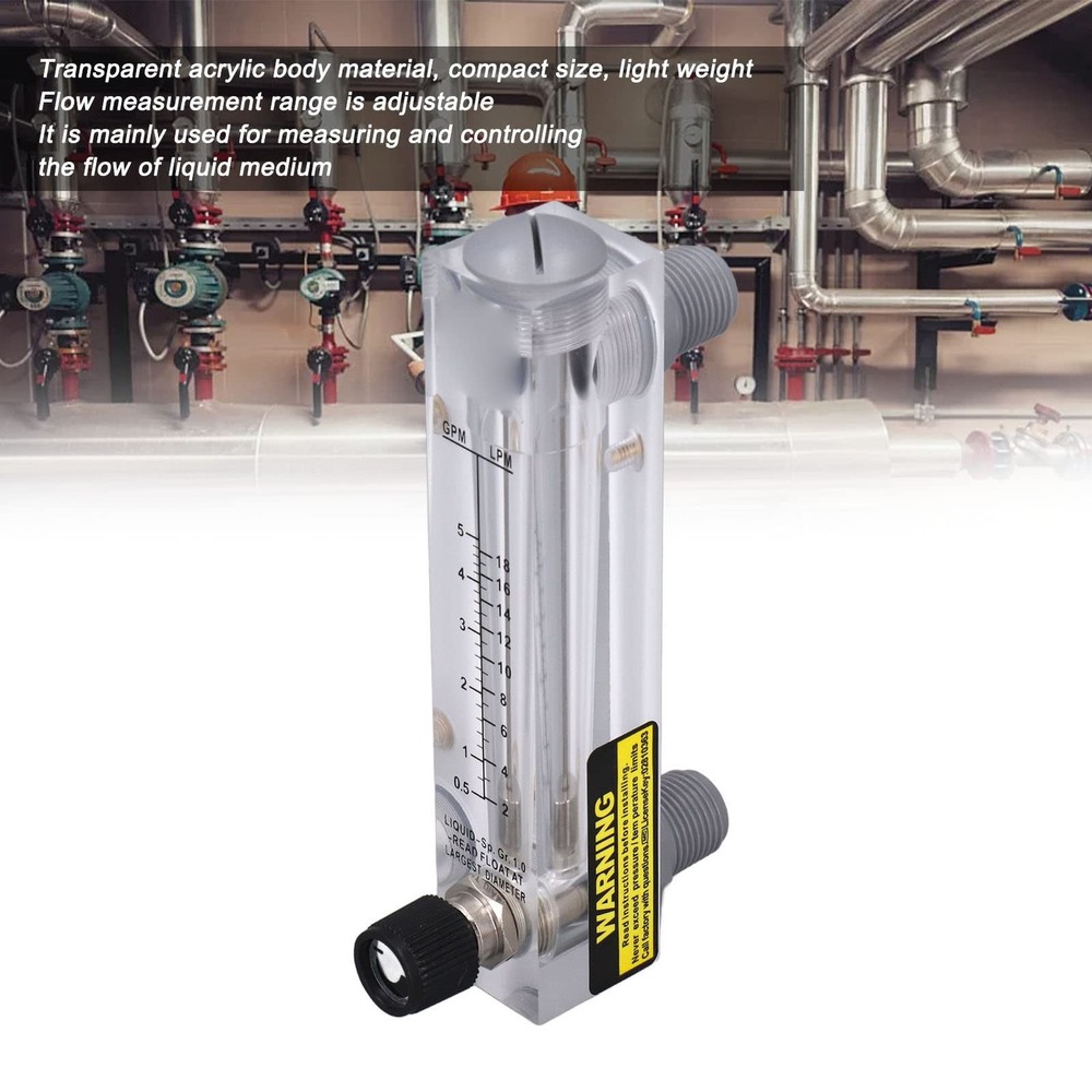Water Flow Meter Panel Mount Adjustable 0.5-5 GPM ZG1/2in Male Thread...
