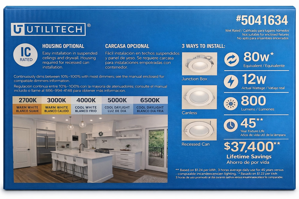 Utilitech 5-6 in Adjustable White LED Universal Lighting Kit 6 Count, 3-in-1