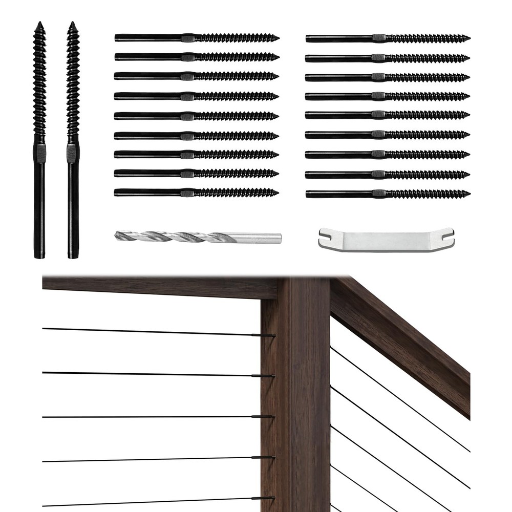 20 Pack 1/8" Black Cable Railing Hardware Kit Swage Lag Screws Left and Right...
