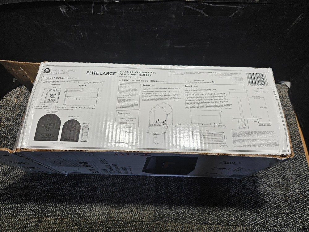 Architectural Mailboxes Elite Galvanized Steel, Large, Post-Mount Mailbox Black