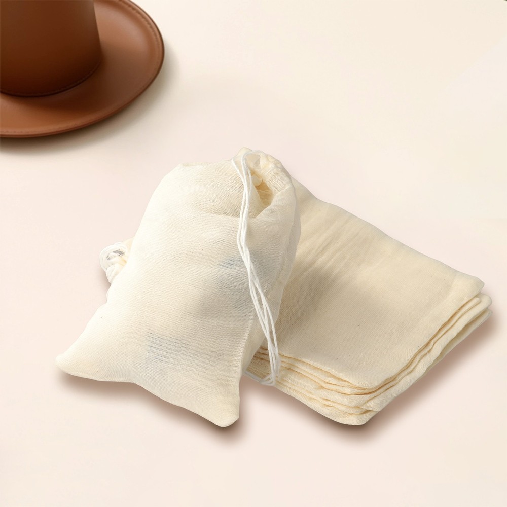 10pcs Cotton Empty Filter Muslin Drawstring Straining Tea Cook Separating Spice