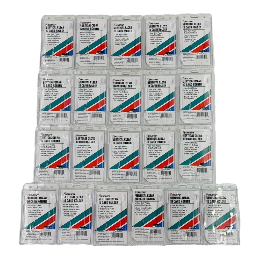 21 Count Skilcraft Vertical Clear Rigid Plastic ID Card Holder 2.13x 3.38 *Read*