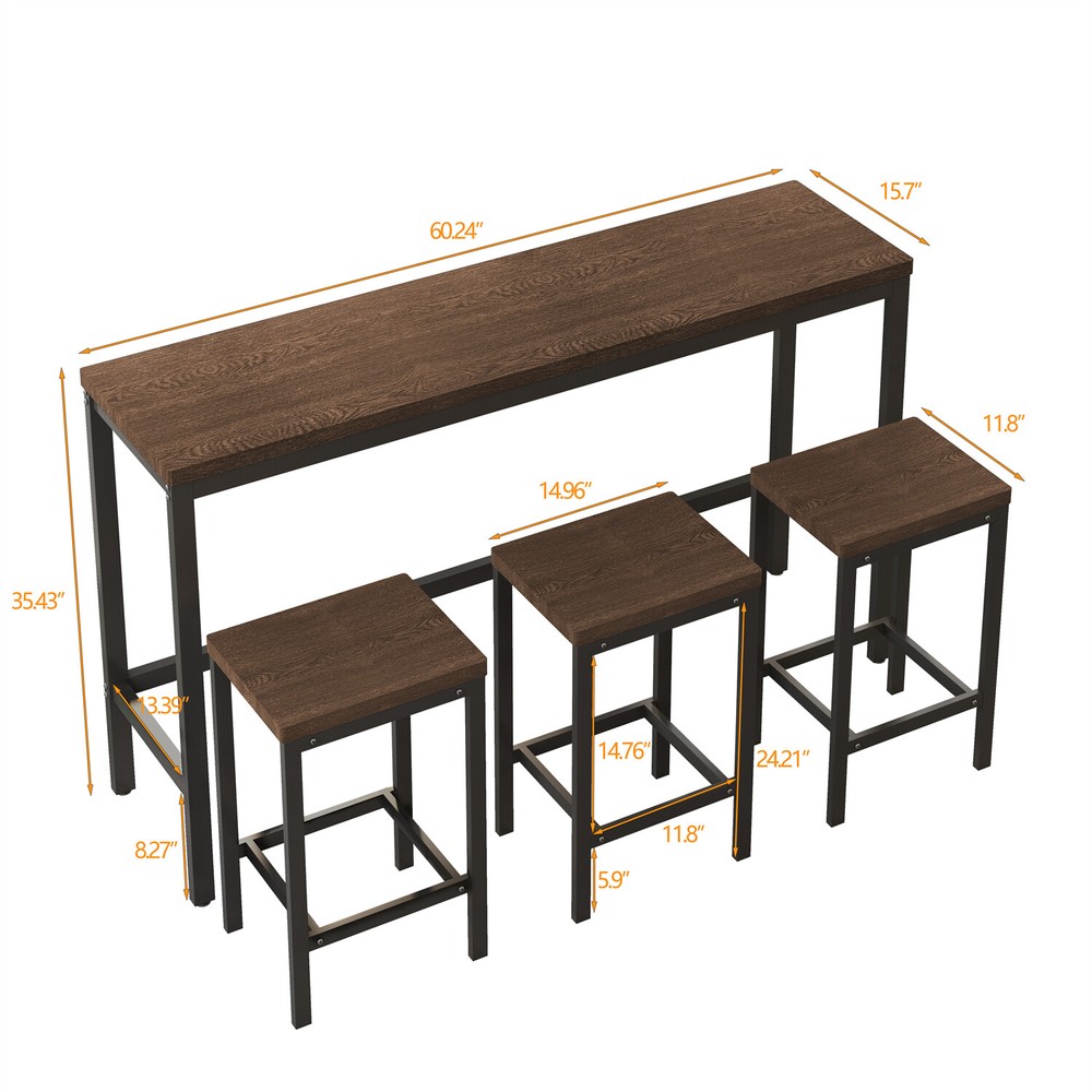 4 Piece Dining Table Set Table w/ 3 Stools Kitchen Breakfast Furniture