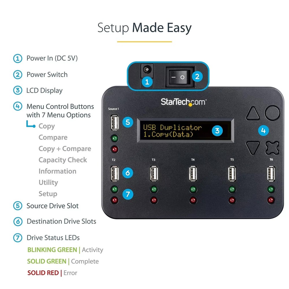 StarTech Standalone 1:5 USB Flash Drive Duplicator and Eraser