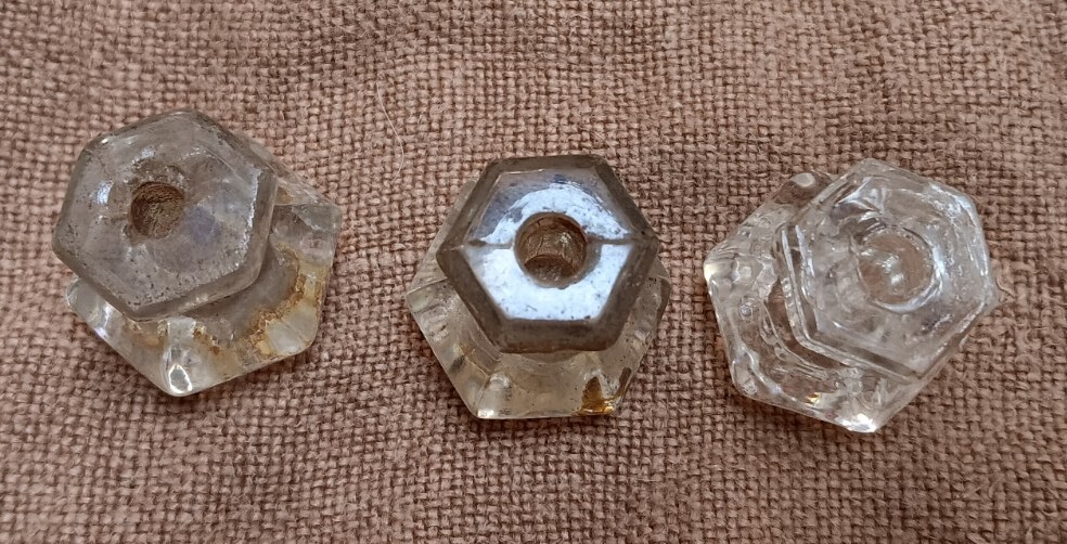 Vintage Solid Glass Drawer Pulls. Set of 3. 1 " each. 6 points.