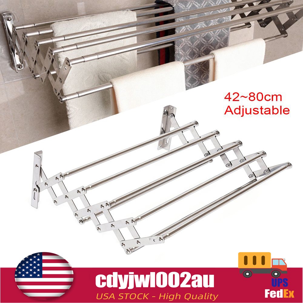 Wall Mounted Clothes Drying Rack Shelf Folding Dryer Hanger For Laundry Room
