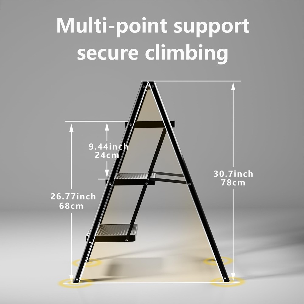 KOLL LINK Step Ladder 3 Folding, Sturdy 330 Lbs 3 step ladder, Black